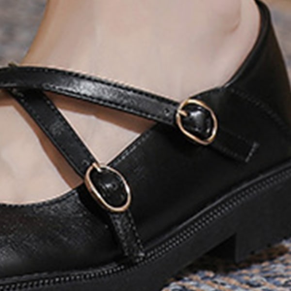 YJ Crisscross-sko, mjukt foder, PU-utseende, bekväm, rund tå, elegant damsko, svart, 37