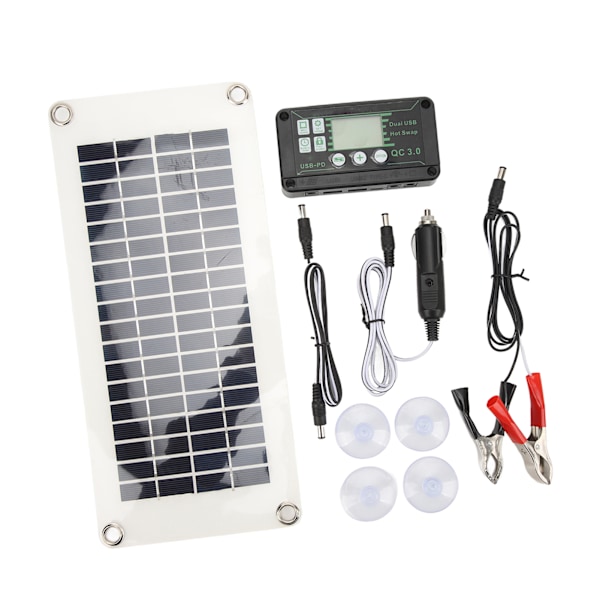 RV solpanel kit 30W polysilikon PET batteriladerpanel med 50A ladespændingsstyring til hytter Både Marines