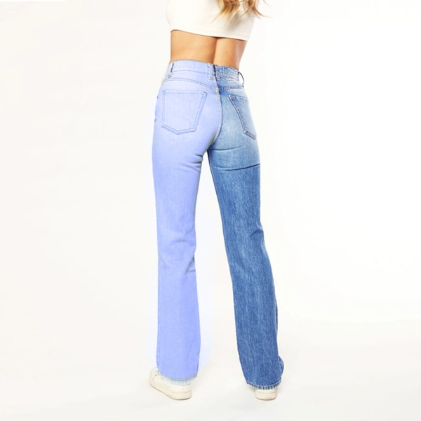 Hög midja casual byxor tight passform 2 färger elastiska damer raka ben byxor för shopping blå S