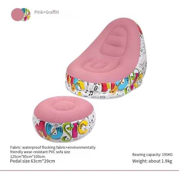 Bærbar oppustelig sofa stol - tyk flocking doven sofa, velegnet til camping, hjemmebrug og fritid pink