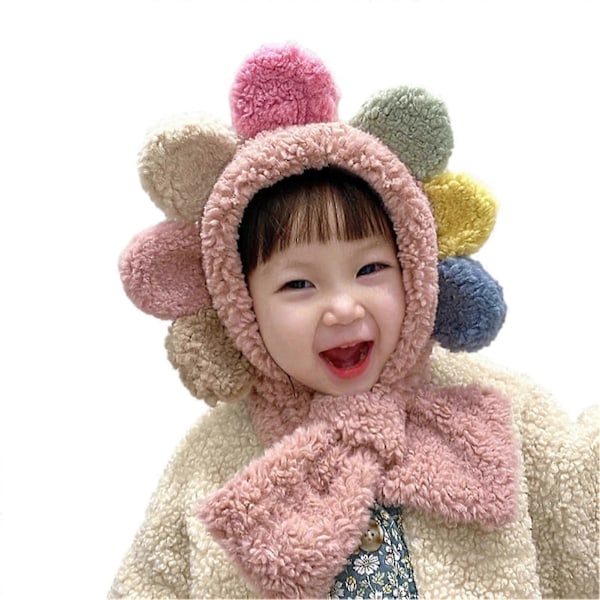 Hue-halstørklæde integreret børne efterårs- og vinter baby piger sød super sød koreansk version varm plus fleece stor blomst ørebeskyttelse hat
