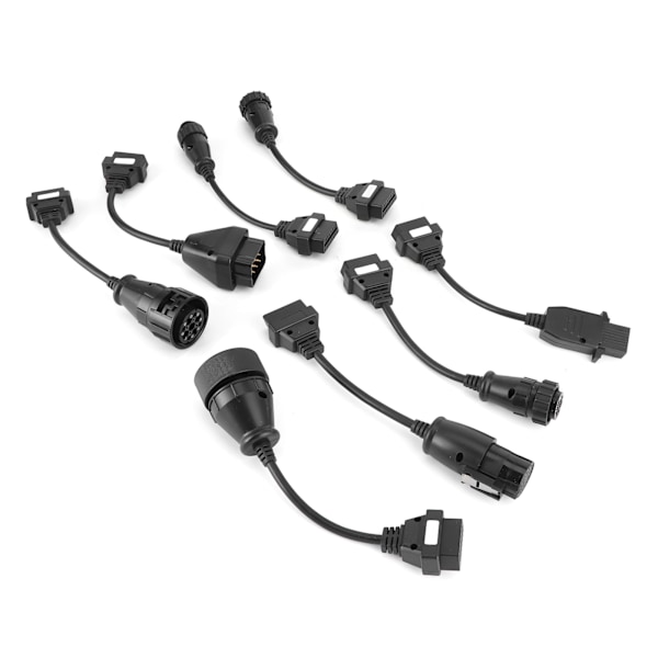 8 stk. Truck OBD2 Connector Forlængerkabler Auto Diagnostic Tool Fuld Sæt Sort DC 12V