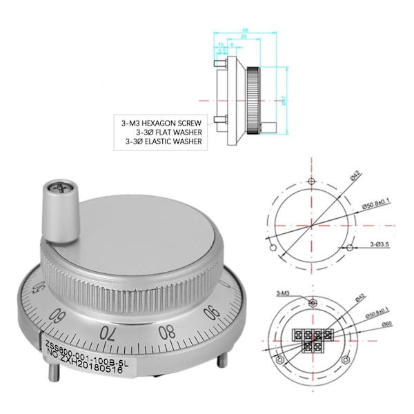 Håndhjulspulsgiver til CNC-system - 5V 60MM, manuel styring, hvid