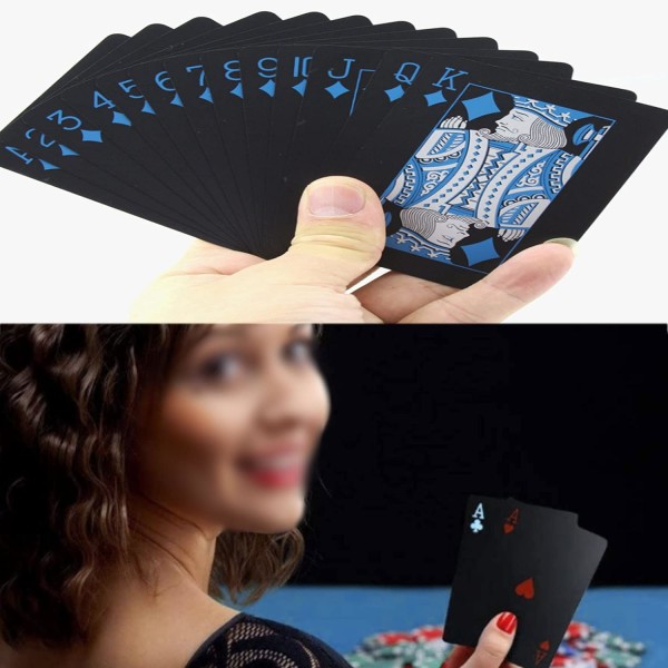 2 pakke svarte spillekort Vanntette PVC-spillekort 54 + 54 kort egnet for familieselskaper og spill jul Halloween 1 rød + 1 blå