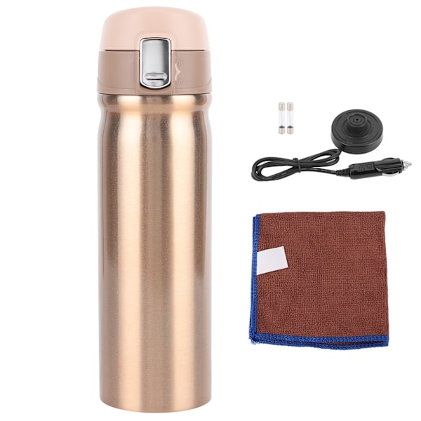 Biluppvärmd kopp Elvärme 304 Rostfritt stål isoleringsflaska 400ml Rose GoldDC 24V