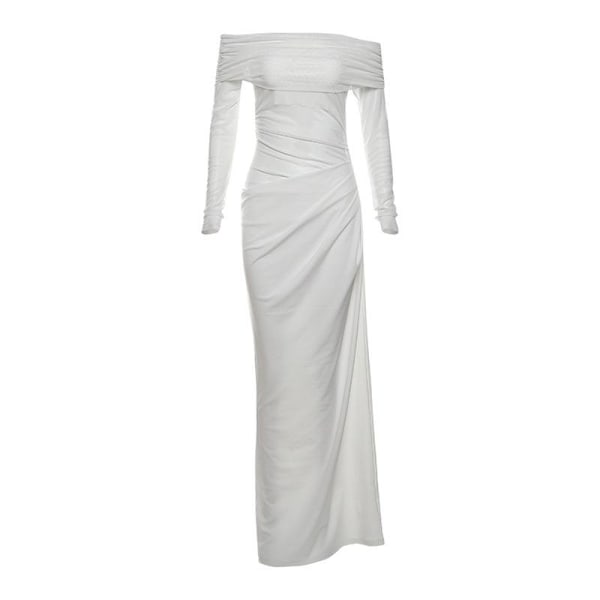 Dame Off Shoulder Maxi Kjole Transparent Mesh Plisseret Maxi Kjole Sexet Kjole Strandklub Outfit(M) M