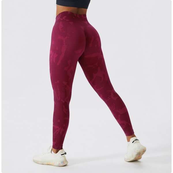 YJ Yoga Leggings - Højtaljede, sømløse, fuld længde, hurtigtørrende, elastiske, printede fitnesstights til kvinder - Amaranth XL