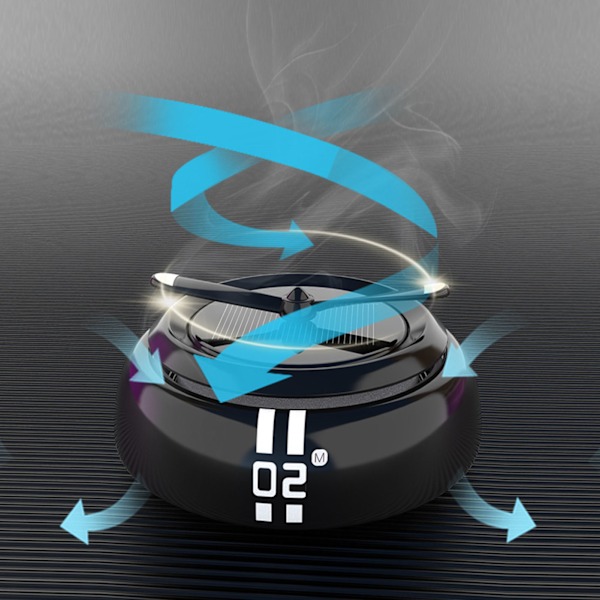 Billuftfräschare Solenergi Autorotation Propeller Design Stark metall Car Aromaterapi Diffusor för fordon Svart