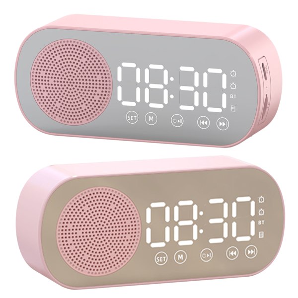 Bluetooth Högtalarklocka Multifunktionell Smart Digital Spegel Väckarklocka för Hem Skola Kontor Engelsk Version Z7 Rosa