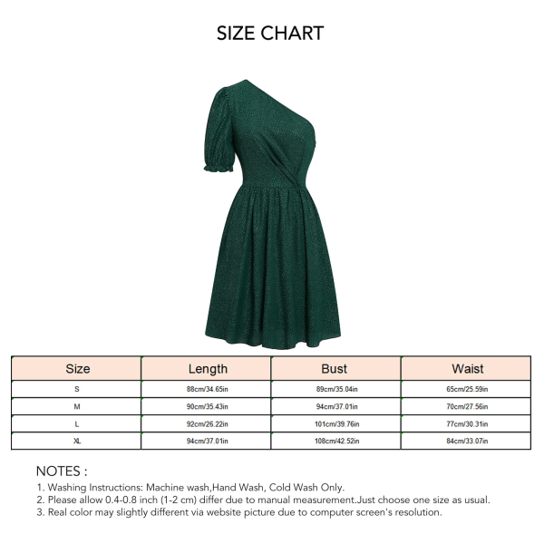 Solmionauhainen mekko polyesteriä yksivärinen röyhelöhelmainen hiha yhden olkapään mekko naisille päivittäiseen toimistopukeutumiseen tummanvihreä XL