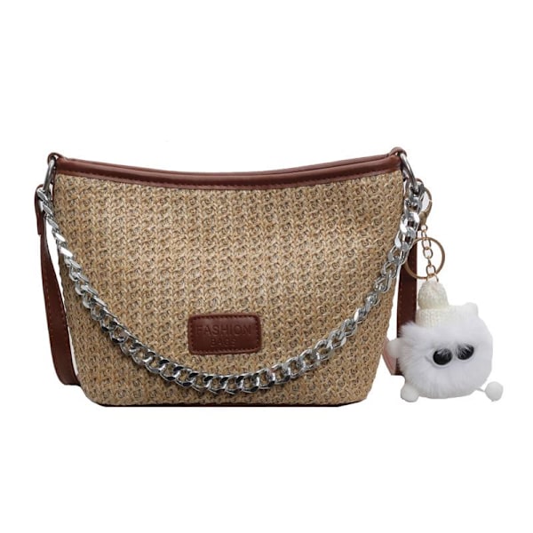 Fargerike stråvesker for kvinner, vevde vår- og sommer vesker, strandvesker, mote messenger-vesker, reise casual vesker khaki khaki