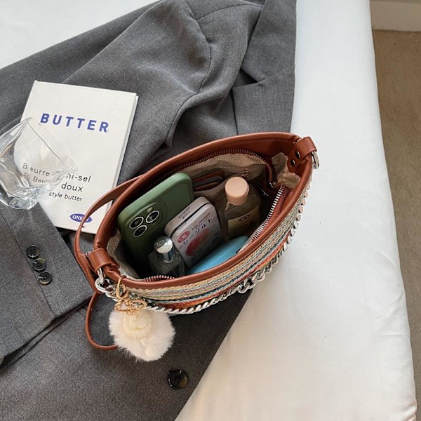 Fargerike stråvesker for kvinner, vevde vår- og sommer vesker, strandvesker, mote messenger-vesker, reise casual vesker khaki khaki