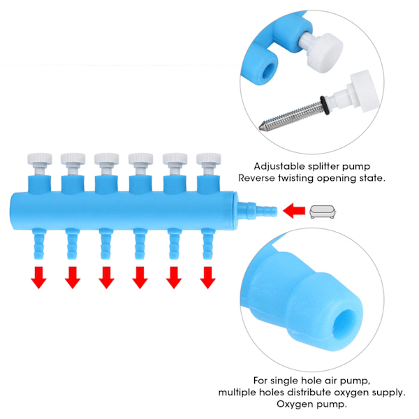 6-vejs plastikakvarium vandrør Volumenkontrolventil Tilslutning Fisketank Luftdeler Oxygenpumpe tilbehør