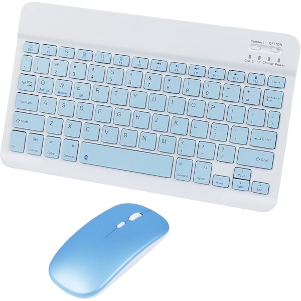 Bluetooth Trådlöst Tangentbord och Mus Combo, Ultratunn Ergonomisk Liten Uppladdningsbar Bluetooth Tangentbord Mus Set för Apple iPad iPhone blue