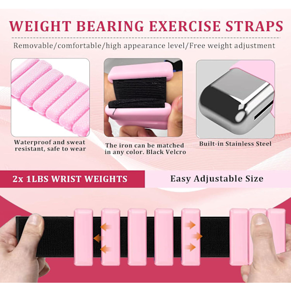 1 lb handledsvikter fotledsvikter, justerbara träningsvikter för män och kvinnor, yoga, pilates, sport, promenader, vandring, aerobics pink