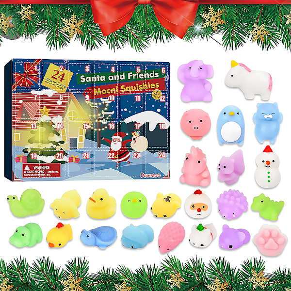 Christmas toys 24pcs assorted cute rubber animals squeeze music advent countdown calendar surprise blind box children's gift