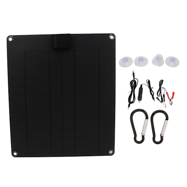 Solpanel Kit 15W Dual Output Vandtæt Monokrystallinsk Solar Batteri Opladningspanel til Bil Båd Trailer RV 5V 12V Sort