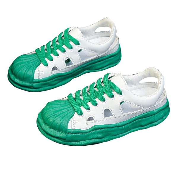 YJ Shell Head Cut Out Sneaker Tykke sålede uformelle pustende kvinners sportssandaler for sommer Grønn 36 størrelse
