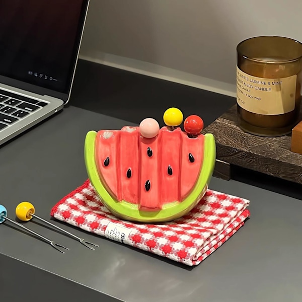 Sæt med 5 frugtgafler i rustfrit stål, vandmelonformede dessertgafler, kagegafler, cocktailgafler, festsnackgafler, perfekte til picnic