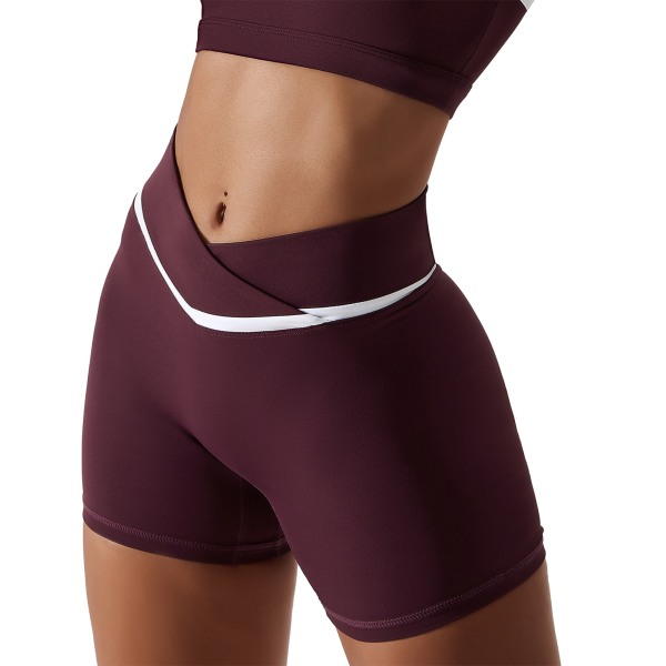 YJ Dame Sports Shorts Kryds Talje Hofteløftning Atletiske Leggings Træningsshorts til Indendørs Fitness Rød 14/XL