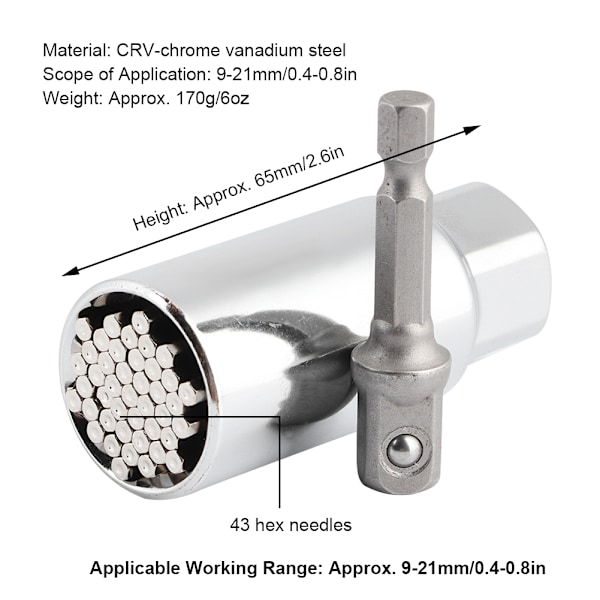 9-21mm Universal Sokkelgreb Multifunktionel 3/8in Ratschet Nøgle Bøsning Spændetang Power Drill Værktøjssæt