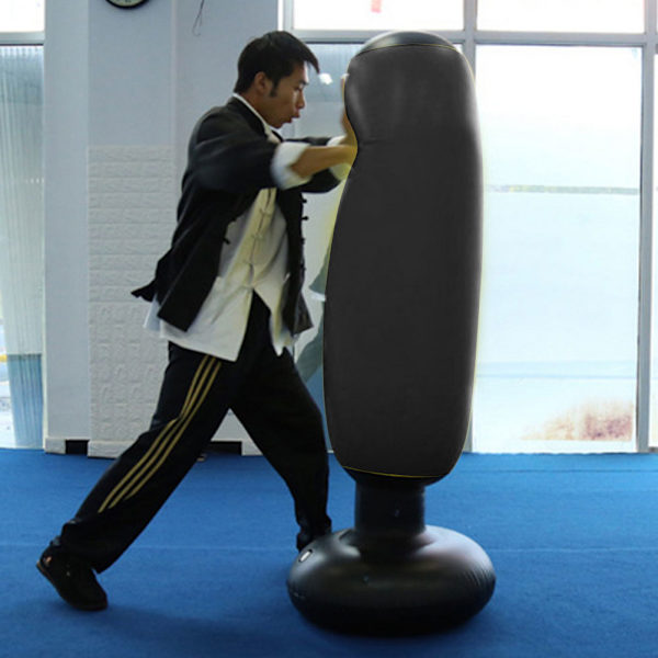 PVC 160cm Fitness Slagsäck för Vuxna och Barn Uppblåsbar Kolonn Tumlare Boxningssäck (svart)