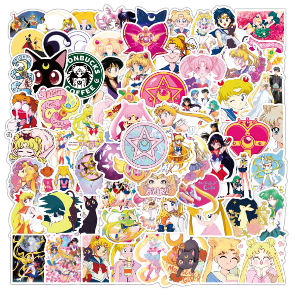 100 stk Sailor Moon-klistermærker，Anime Vinyl-klistermærker til bilmotorcykler Bagage Skateboard Laptop-pakke（2-6cm）