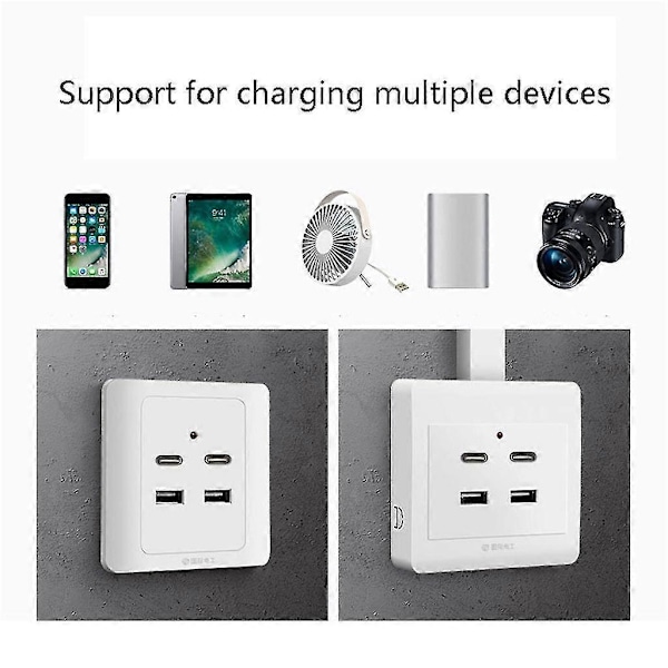 Typ-C USB-vegglader Ladekontakt med USB-port 4-Port USB+Typ-C Strømskinne