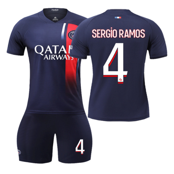 Paris fodboldtrøjesæt Børn Ungdom Voksen Mbappe/Messi/Neymar T-shirttrøje No. 4 16(90-100cm)