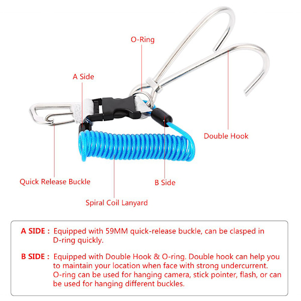 Rustfrit Stål Reef Hook - Dykkersikkerhedsudstyr (Blå)
