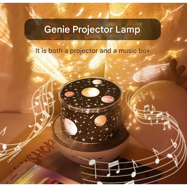 Baby Projektor Natlampe, LED Børne Natlampe Musik Glød Lampe 360 Graders Rotation, 8 Sange, 6 Projektionsfilm, Stjerneprojektor Lampe til Soveværelse