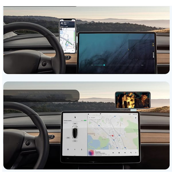 Magnetisk biltelefonholder Justerbar universel instrumentbræt Teleskopudskiftning til Tesla Model 3 Y X S Lysegrøn