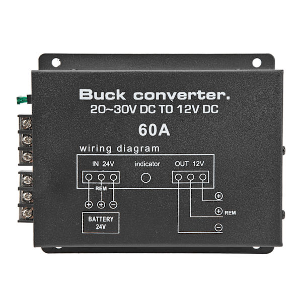 Svart bilstrømomformer 60A høystyrke overtemperaturbeskyttelse DC 24V til 12V omformer for bilkjøleskap
