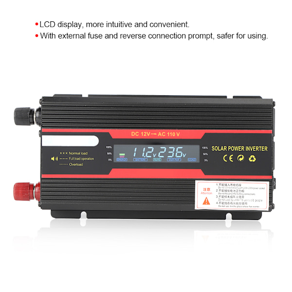 1000W bilspenningsomformer transformator 12V til 110V LCD-skjerm