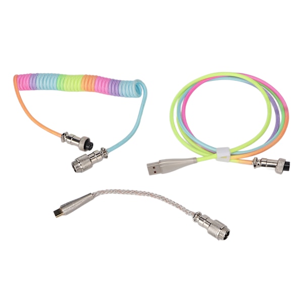 Gaming Keyboard Cable Gradient Färg RGB Ljus Anpassad Mekaniskt Tangentbord Infällbar USB C Spiral Kabel Typ 3