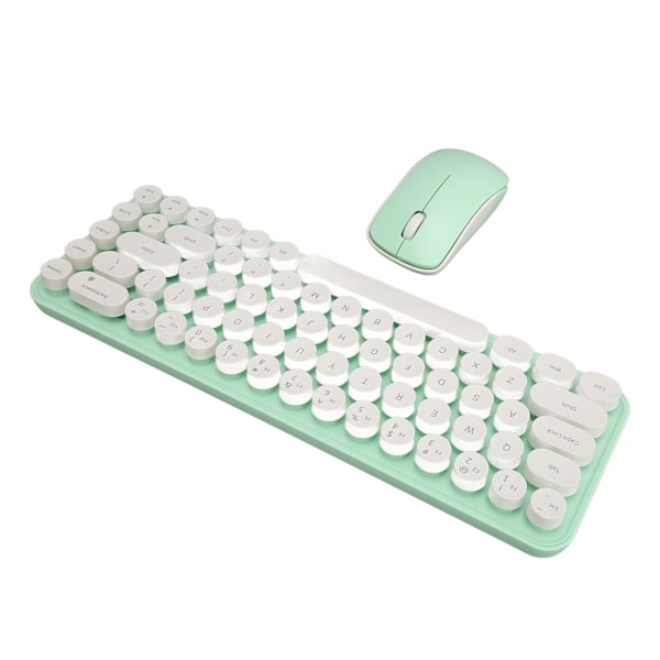 Trådlöst tangentbord och mus-set Mini Bärbar Retro Tyst 2.4G Trådlöst 68 Tangenter Kontorstangentbord Mus-set Vit Grön