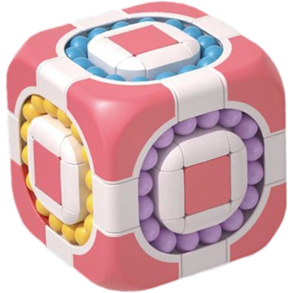 1 st Magic Bean 2 i 1 Roterande Magic Bean Cube（rosa） Roterande burkar Pussel Bean Cube Toy, förbättra fokus och utveckla Cube Beans för barn