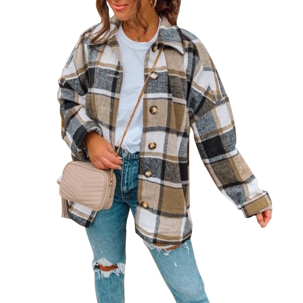Dam Rutig Skjorta Jackor Krage Höst Oversized 93d7 Fyndiq
