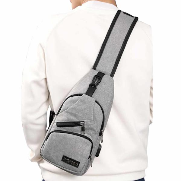 Axelväska Herr Cross Body Väska Powerbank Uttag - Grå grå gray