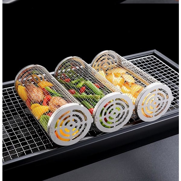 2-Pack Grillkorg i Rostfritt,2 Krok o 2 Gafflar . Rullgrill