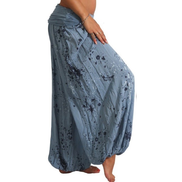 Kvinnor Boho Harem Pants Yoga Casual Baggy Hareem Byxa blue XL