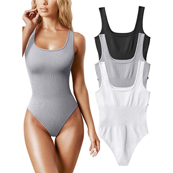 Kvinnors 3-delade bodys Sexiga ribbade ärmlösa toppar Bodysuits GROUP 3 M