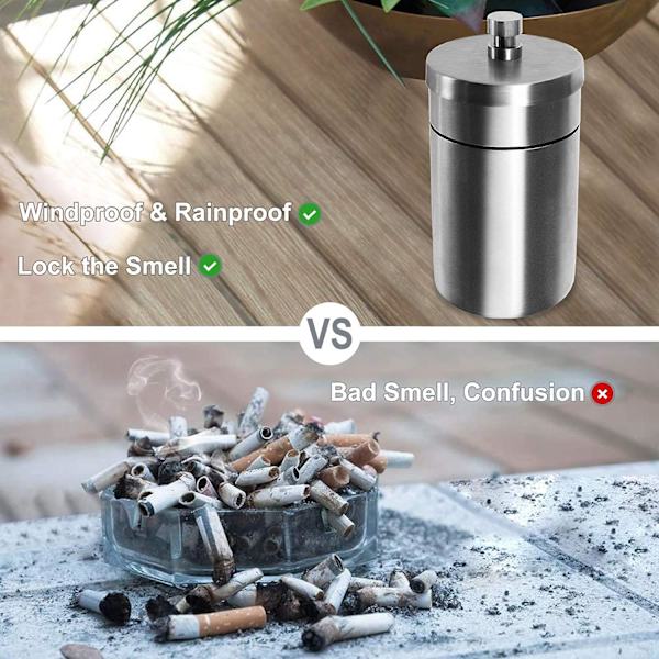 Askkopp, Askkoppar i rostfritt stål med lock Vindtät ，Silver