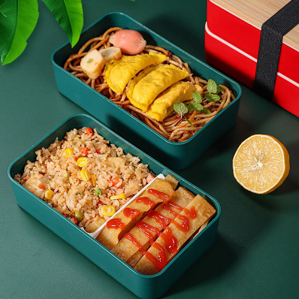 Lunchlåda Svart Bento Design Bentolåda Bambu 2 lufttäta fack 1200 ml Mikrovågsugn Diskmaskin Säker Lunchlåda Trä Vuxna Barn - HARRY