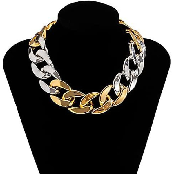 Punk Cuban Link Chain Choker Halsband Guld Lätt Chunky Oval Chain Link Halsband Statement Hip Hop smycken Mixed color stitching