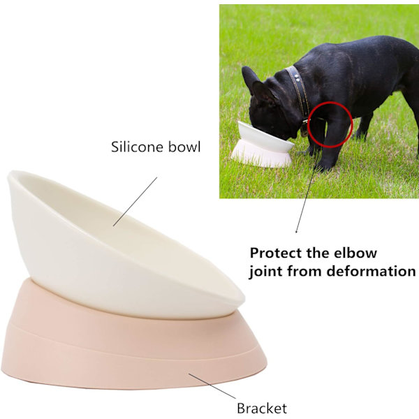 Bulldog Bowl Anti-Slip Hund Kattskål Avtagbar hundskål i gummi Pink + White