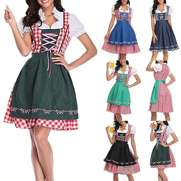 Kvinnors Oktoberfest Beer aid Costume Bavarian Traditional Dirndl Dress Carnival Blue M