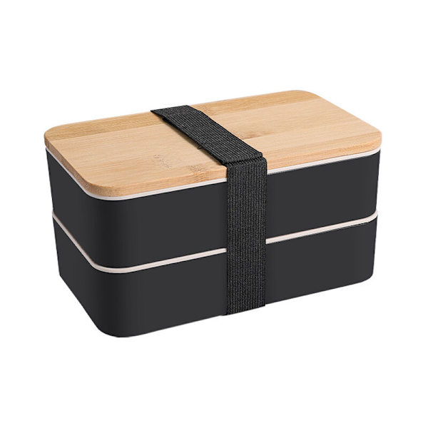 Lunchlåda Svart Bento Design Bentolåda Bambu 2 lufttäta fack 1200 ml Mikrovågsugn Diskmaskin Säker Lunchlåda Trä Vuxna Barn - HARRY