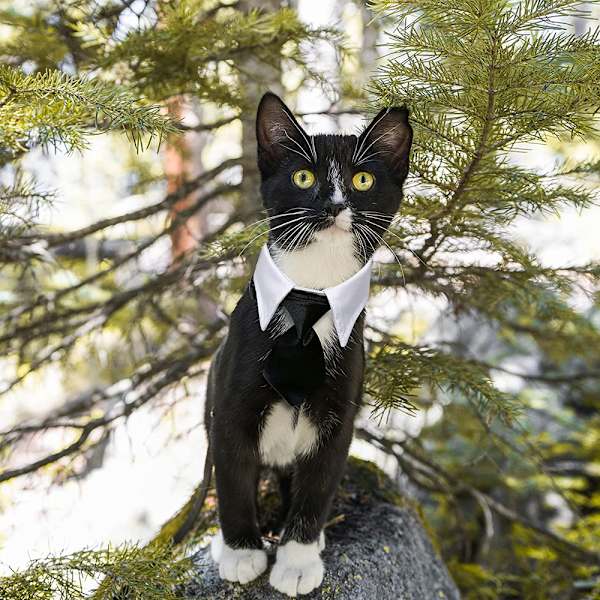 Hund Katt Smoking Halsband, Katt Bröllop fluga, Valp Födelsedag grey check M
