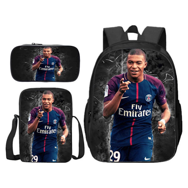 3st/ set fotboll superstar Mbappe ryggsäck student skolväska Y4 3Pcs Set